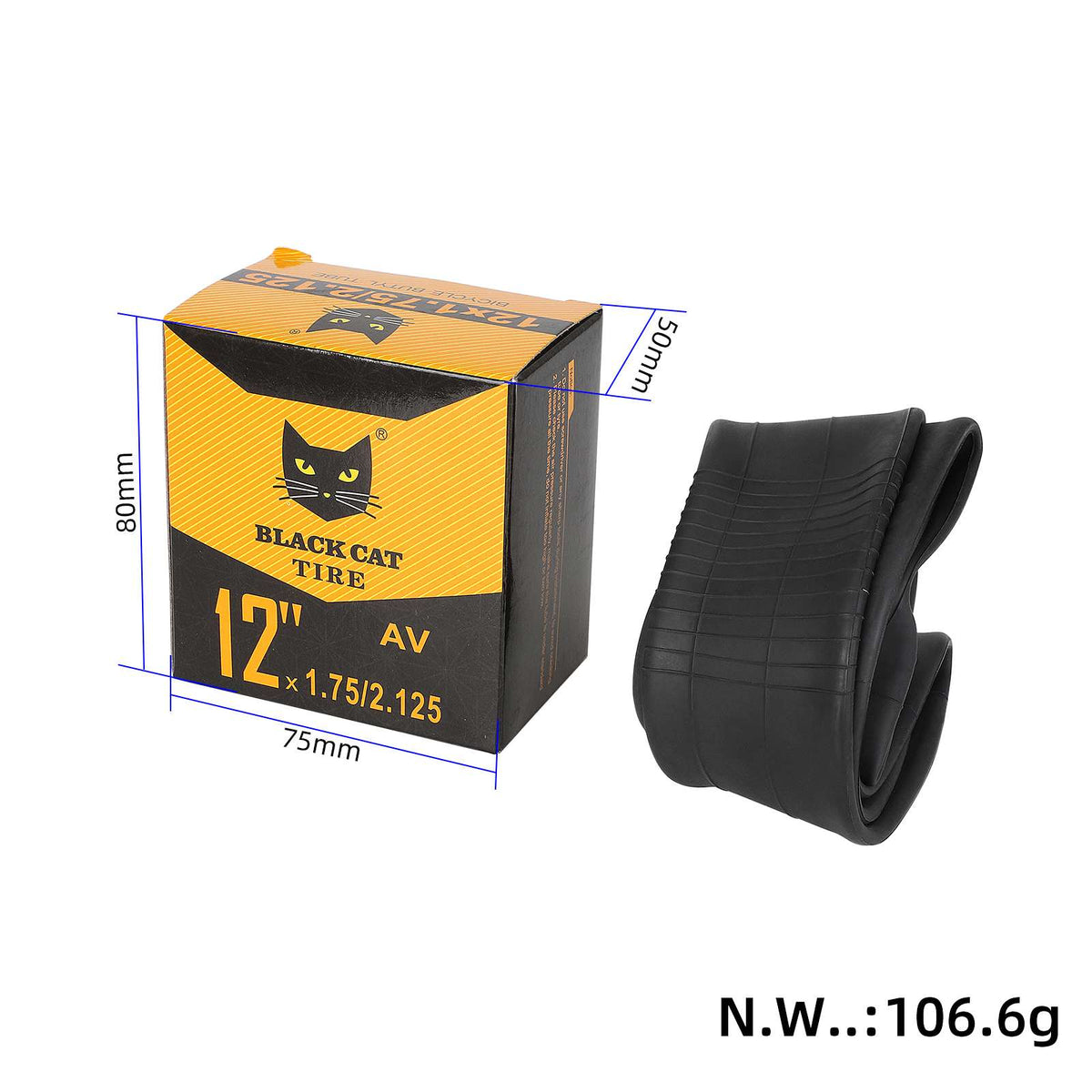 BLACKCAT 12*1.75/2.125 inner tube with AV valve