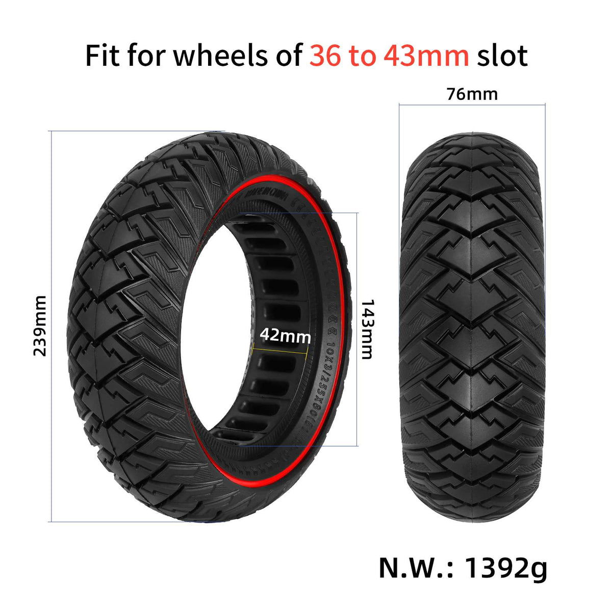 Ulip 10*3/255*80(80/65-6) off-road solid tire with red circle and 6 screws