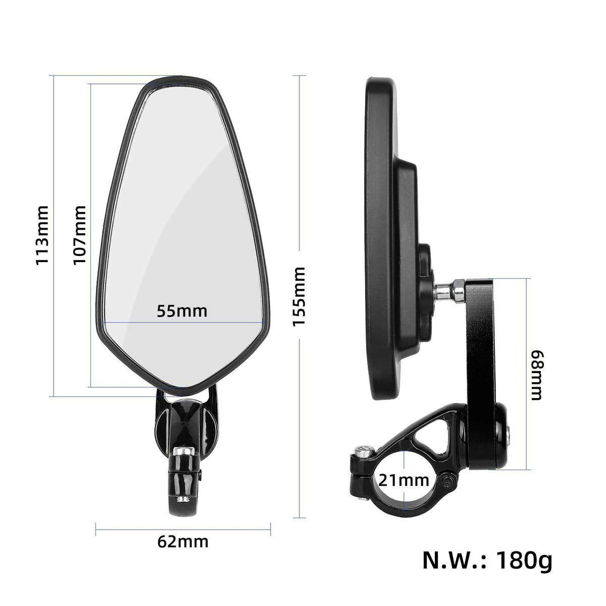 black 7/8" 22mm Motorcycle Mirrors
