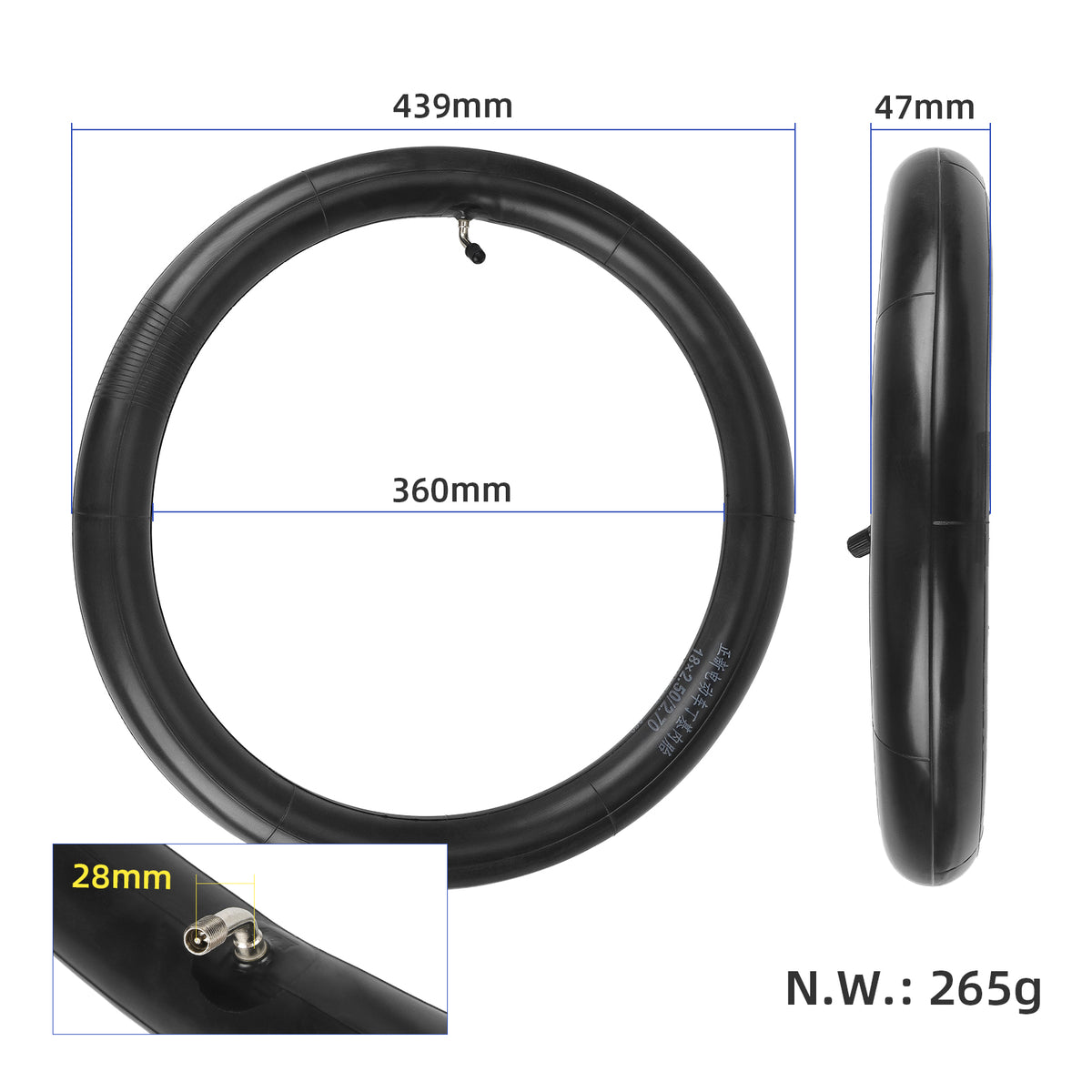 CST18*2.5/2.70 inner tire with 60°out bent valve
