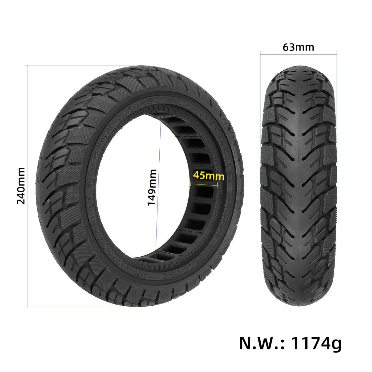 Black Ulip 10*2.5(60/70-6.5) off-road solid tire (45mm slot）