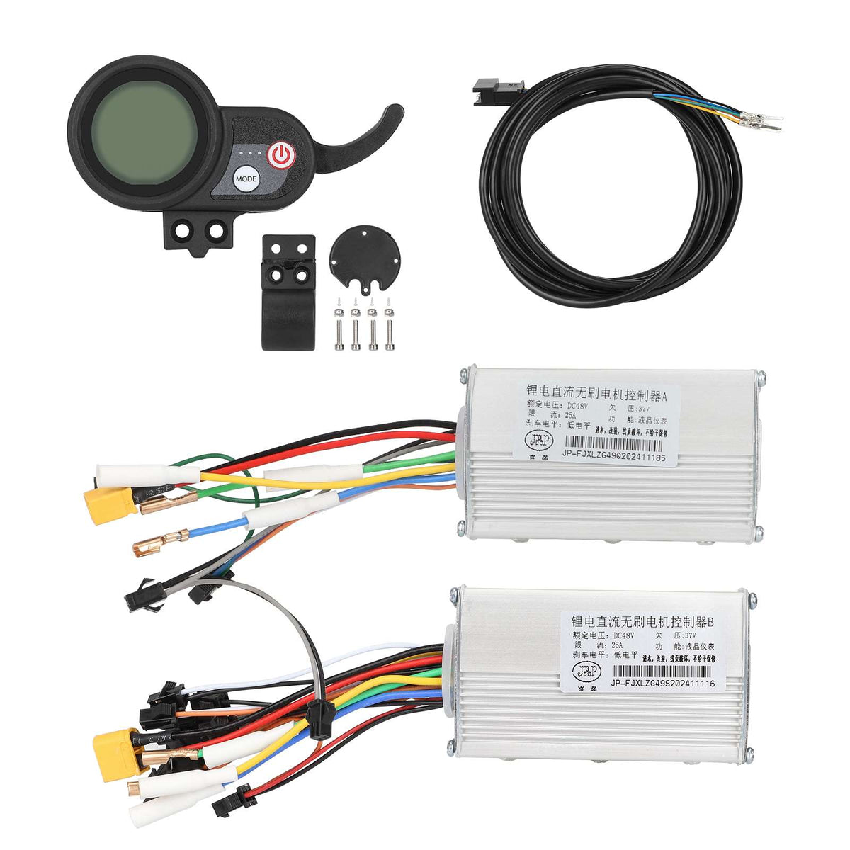 J&P 48V/25A Dual Drive A+B Two Controllers + Meter + Connection Cable Set