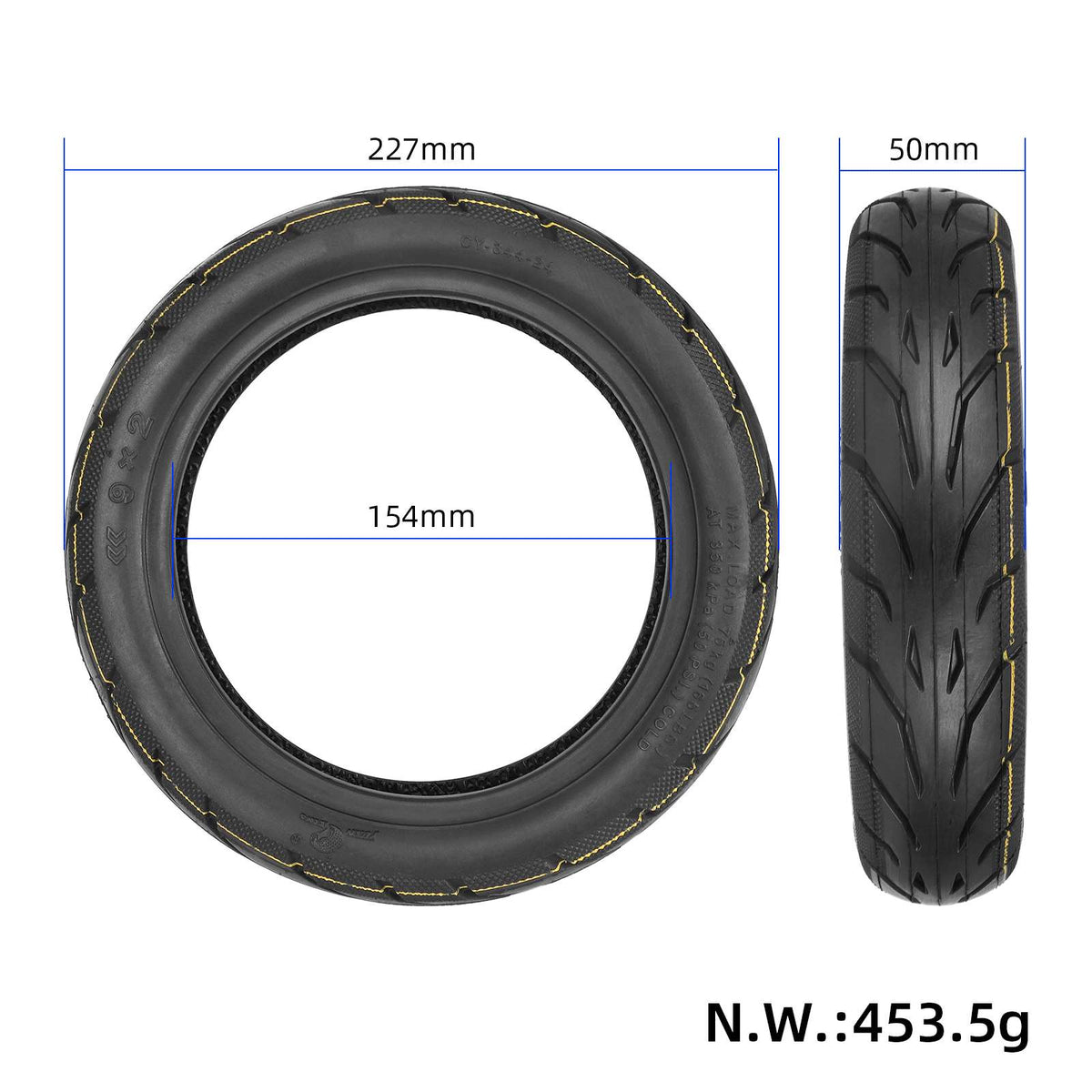 Yuanxing 9*2 Tubeless Tire with Yellow Line