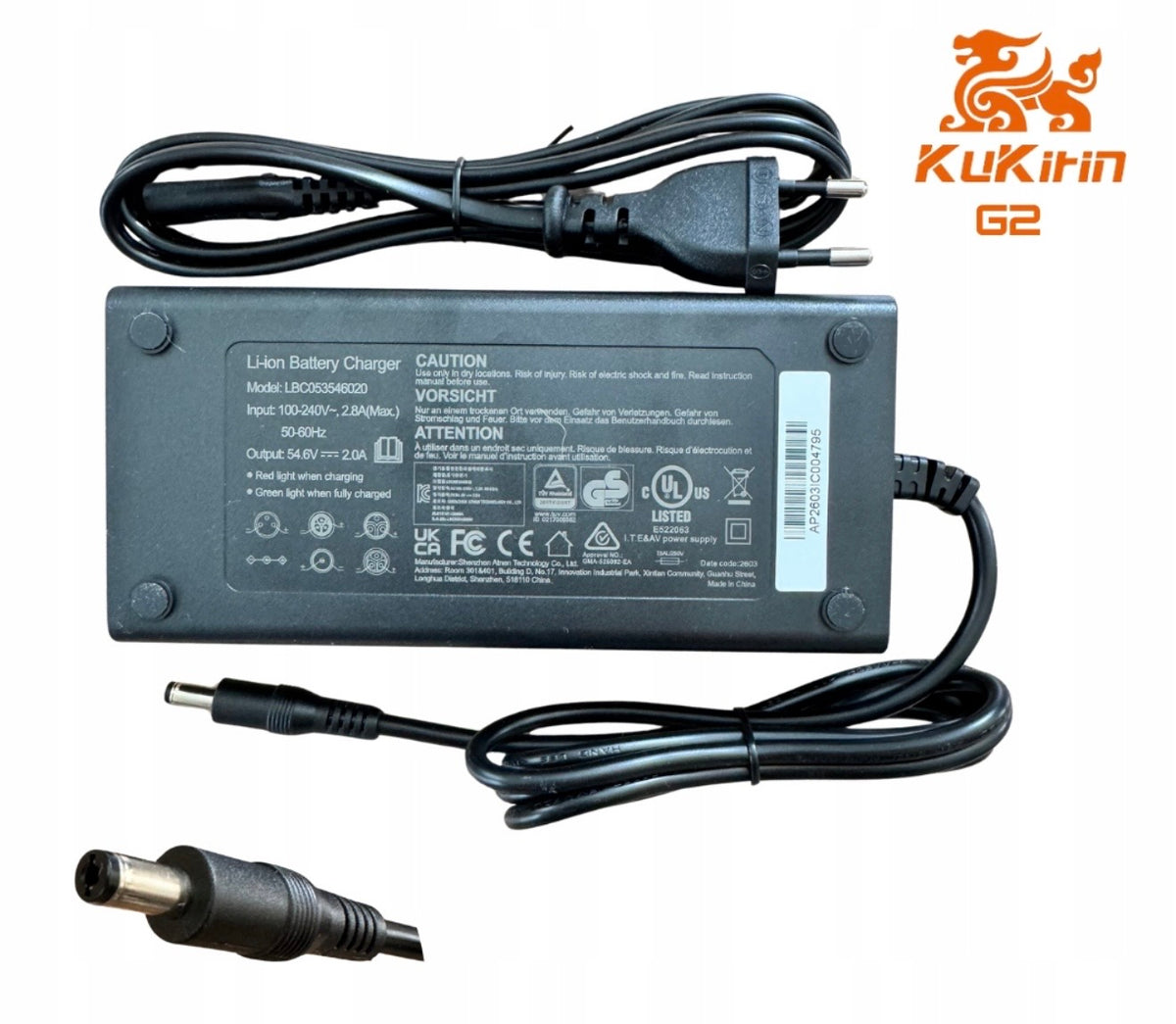 Original KuKirin G2 Charger 54.6V 2A – EU Plug | Electric Scooter Battery Charger