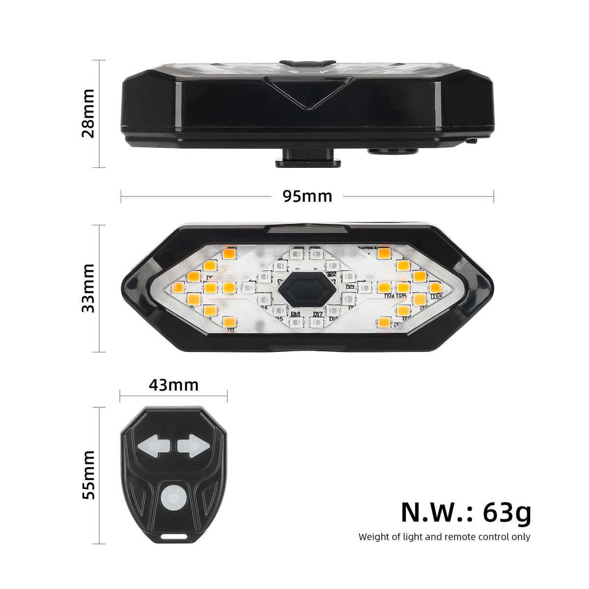 Remote control turn signal tail light with clips for Xiaomi and G30 rear fender