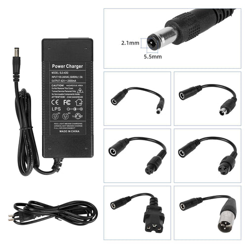 42V2A DC2.1 Charger with 6 pcs adapter cable（EU plug）
